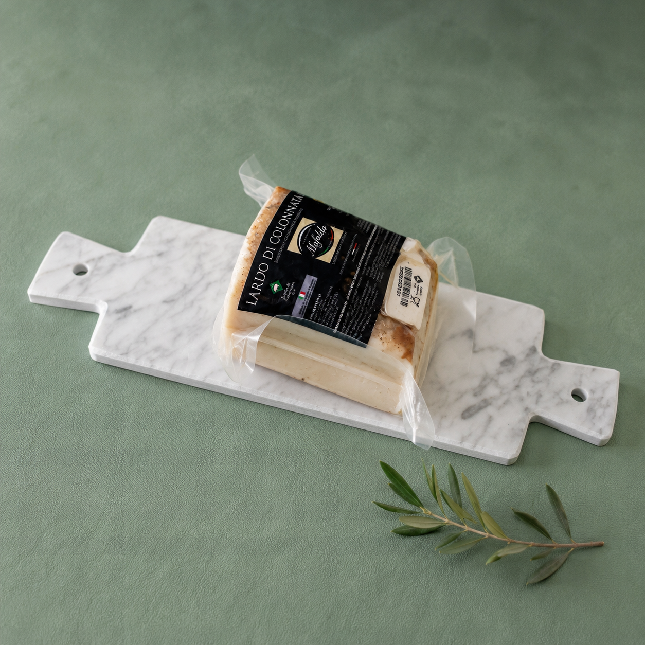 Tagliere in Marmo di Carrara a Due Manici con Lardo di Colonnata IGP