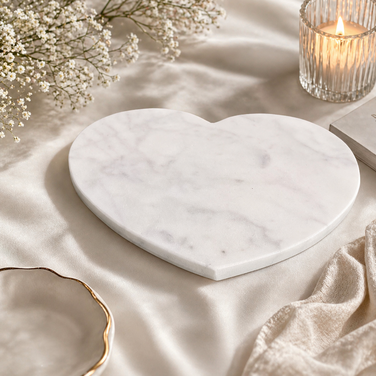 Dessous de plat forme coeur en marbre Cattani blanc satiné - Carrare