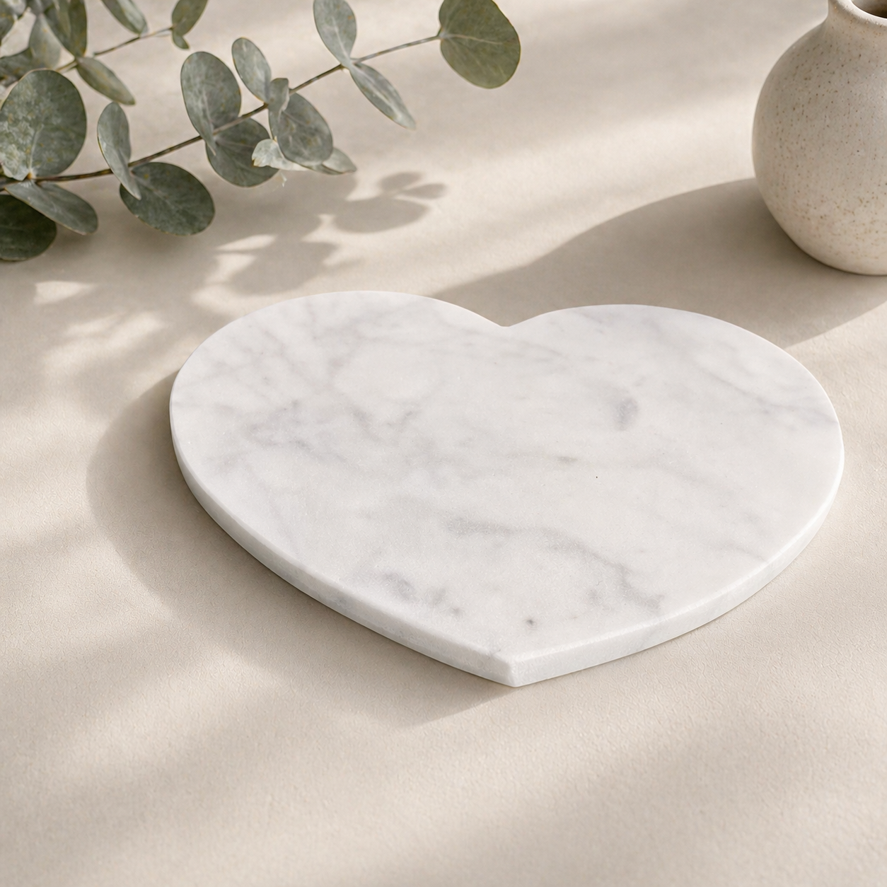 Dessous de plat forme coeur en marbre Cattani blanc satiné - Carrare