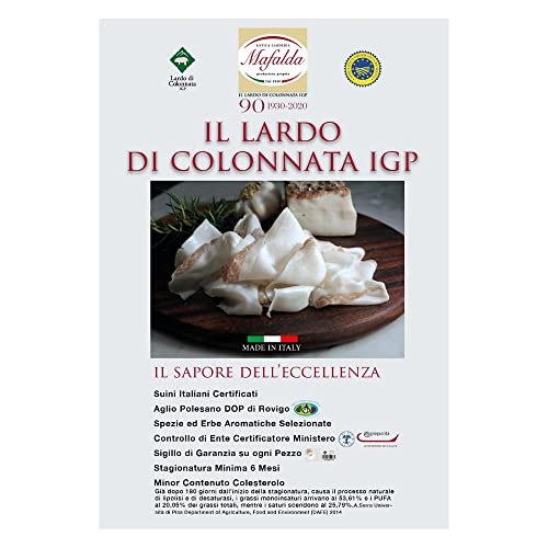 Lardo di Colonnata IGP Mafalda, die älteste Larderia di Colonnata seit 1930, natürlich und handwerklich, ohne chemische Konservierungsstoffe, gewürzt 6 Monate (1 kg)